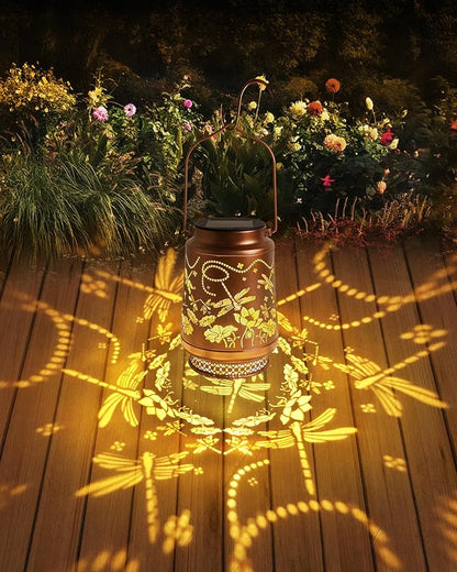 2 Pack Dragonfly Solar Lanterns Outdoor Waterproof, Garden Decor Birthday Gifts for Women Mom Grandma Sister, Metal Hanging Solar Lights Outside Decorative for Backyard Patio Lawn Pathway Landscape