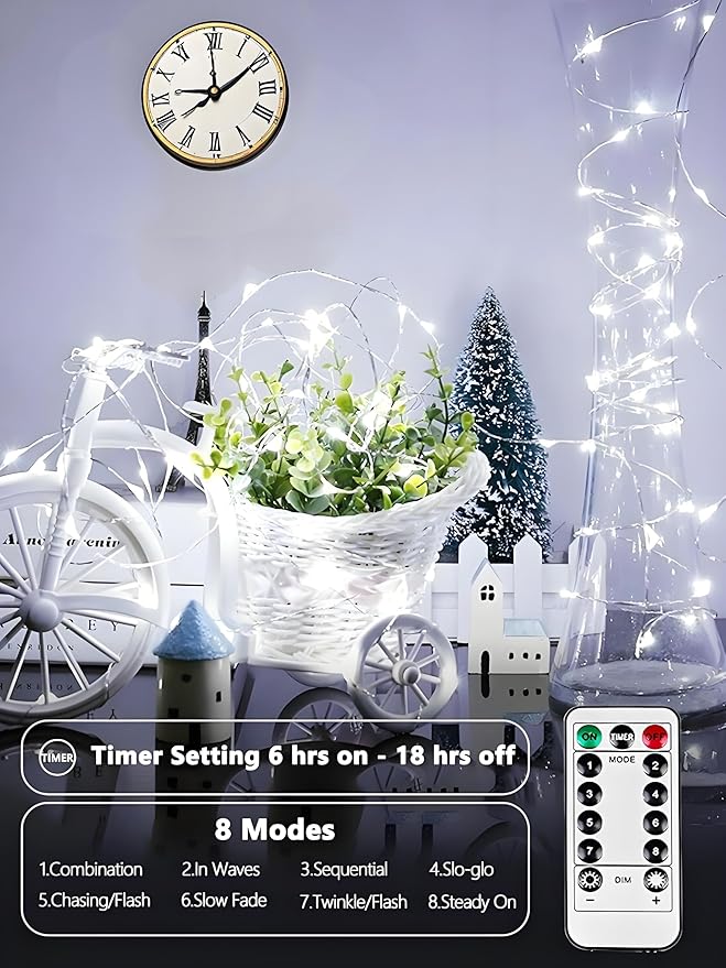 4-Pack 33ft Christmas LED String Lights, Waterproof Timer Lights