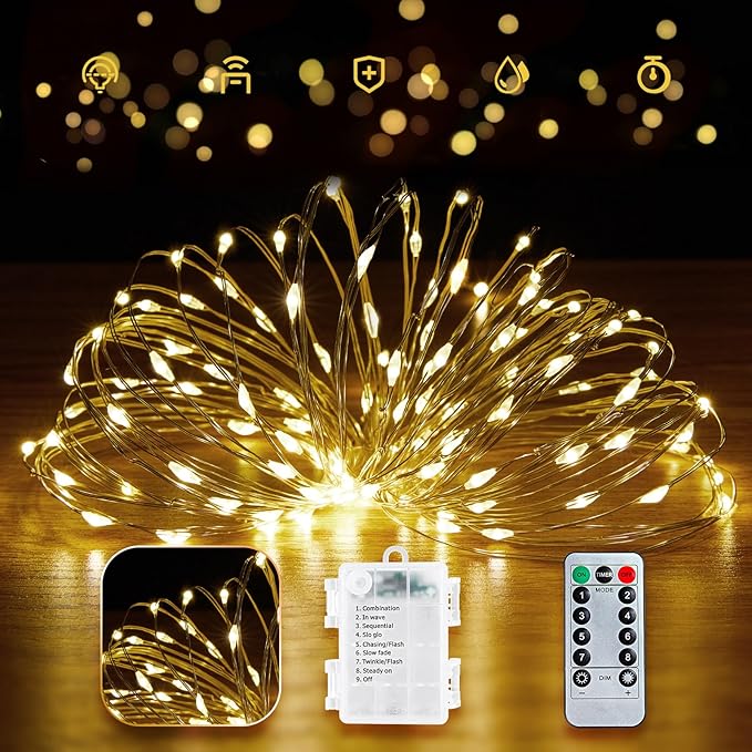 200 LED Christmas Twinkle Lights, 66ft Waterproof for Porch
