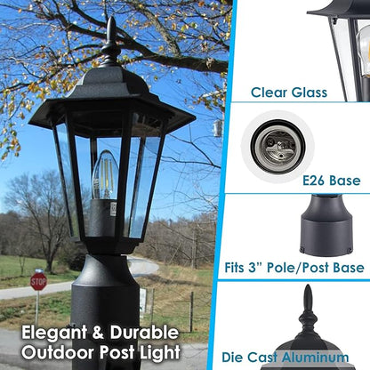 GRUENLICH Outdoor Post Light, Black Waterproof Lamp Post Lights Fxiture, Aluminum Pole Lantern for Outside Yard Pathway Garden, 2 Pack