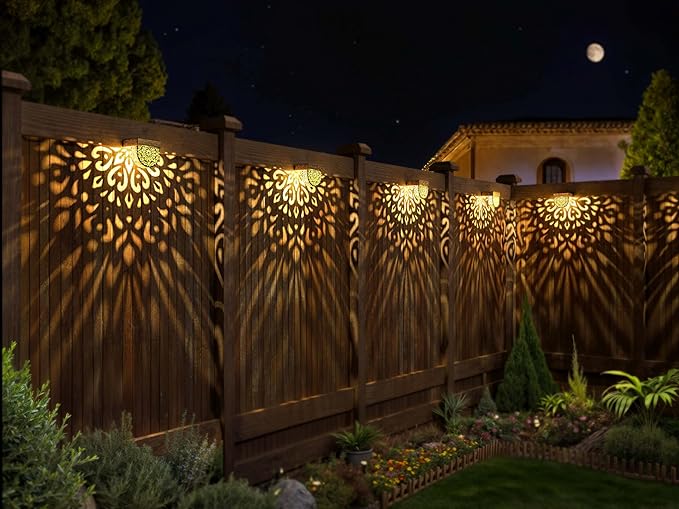 Solar Fence Lights 6 Pack Solar Step Lights Outdoor Waterproof LED Solar Powered Wall Lights Outdoor Decorations Warm Yellow Light Decorative Lighting for, Front Door, Backyard (Gold)