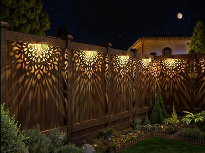 Solar Fence Lights 6 Pack Solar Step Lights Outdoor Waterproof LED Solar Powered Wall Lights Outdoor Decorations Warm Yellow Light Decorative Lighting for, Front Door, Backyard (Gold)