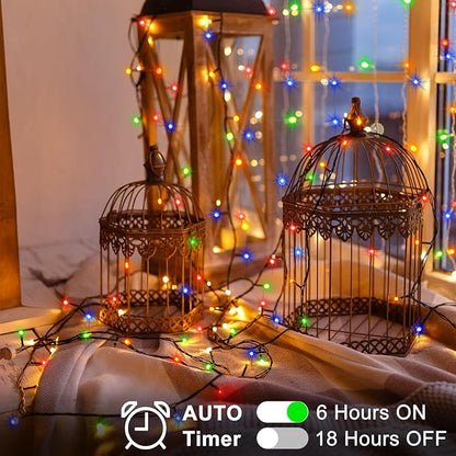 2 Pack String Lights Battery Operated, Each 23ft 70 LED Christmas Lights with Timer 8 Modes Twinkle Fairy String Lights for Indoor Outdoor Wedding Garland Xmas Tree Decoration (Multicolor)