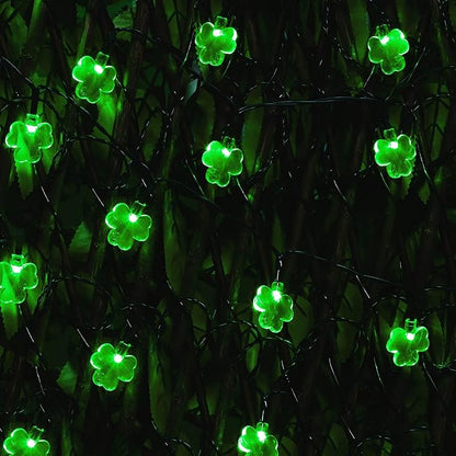 WATERGLIDE 2 Pack St. Patricks Day Shamrocks Lights, 50 LED Outdoor Decorative String Lights, Battery Operated Lucky Clover Light, 8 Lighting Modes & Timer, Waterproof for Party Garden Home Decor