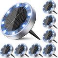 Solar Flat Disk Lights 8-Pack, Waterproof Garden