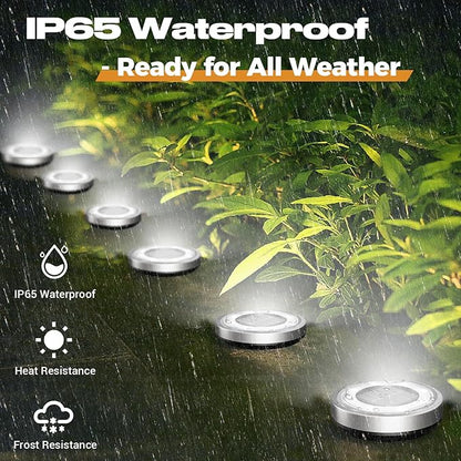 Solar Ground Lights,12 Pack Flat Solar Lights Outdoor Waterproof, Bright LED Solar Disc Lights, 6000K Cool White Landscape Lighting for Outside Yard Garden Pathway Driveway Lawn