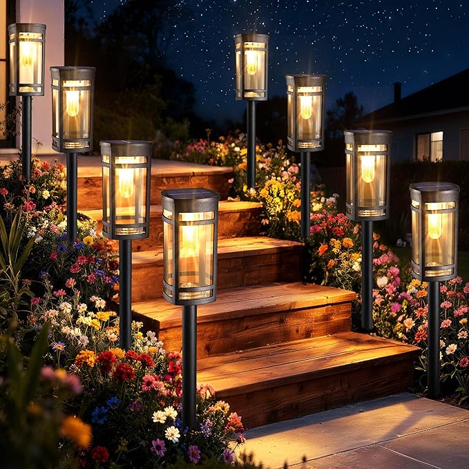 iBaycon Solar Pathway Lights, 8 Pack LED Solar Powered Garden Lights Outdoor Waterproof for Yard Path Landscape Lawn Stairway Walkway (Warm White)