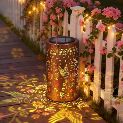 Hummingbird Solar Lanterns Outdoor Waterproof, Garden Decor Gifts for Mom Women Mother Grandma, Metal Lantern Garden Lights with Color Projection, Hanging Solar Lights for Yard Porch Patio