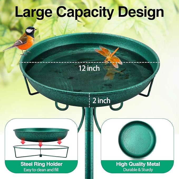 Freestanding Bird Bath, Heavy-Duty Metal