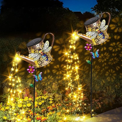 Solar Watering Can with Lights Outdoor Garden, 41in Large Bee Garden Stake Lights, Waterproof Decoration for Yard Lawn Pathway, Gifts for Mom Grandma Women Birthday Gardening Gift