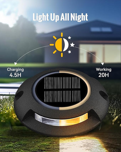 Solar Deck Dock Walkway Decorative Lights Outdoor Waterproof 4 Pack, 2 Colors in 1 Single-Sided LED Solar Driveway Lights, Road Driveway Marker for Warning Stair Pathway Patio Yard, Black