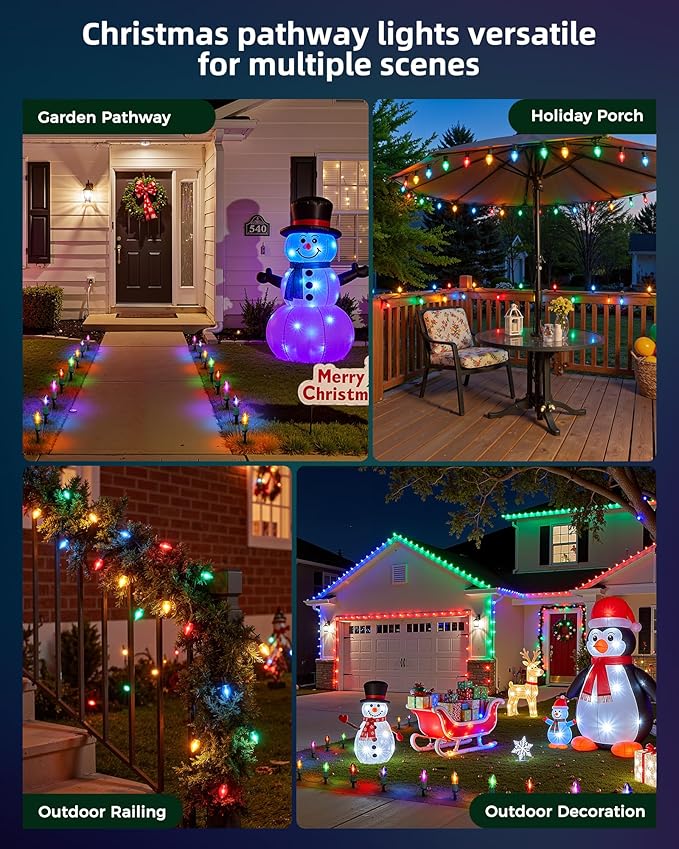 2-Pack C9 Christmas Lights Outdoor, 51.4ft 40 Bulb Pathway Lights with Stakes, Multicolor