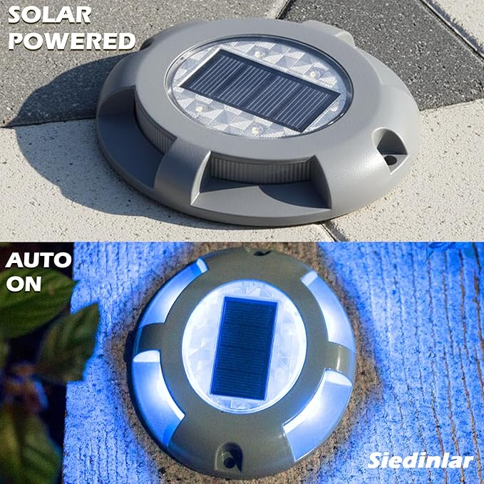 SIEDiNLAR Solar Deck Lights Driveway Dock Light LED Solar Powered Outdoor Waterproof Road Markers for Garden Step Sidewalk Stair Ground Pathway Yard 12 Pack (Blue)