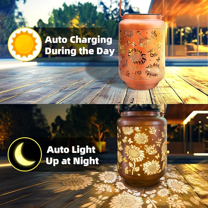 Sunflower Solar Lantern Set, Decorative Yard Lighting