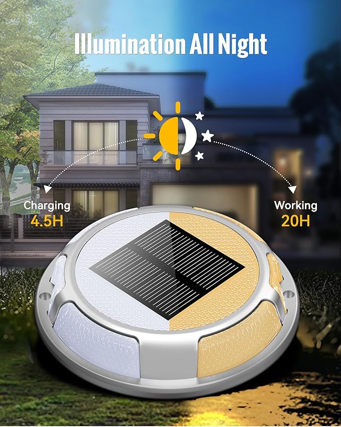 Solar Driveway Lights Dock Light Waterproof 12 Pack, 2 Colors in 1 Outdoor LED Solar Deck Lights, Solar Powered Walk Way Lights Road Marker for Warning Stair Pathway Patio (Warm & Cool)