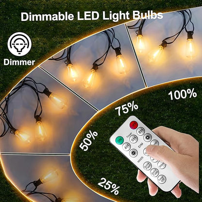 120FT Solar String Lights Outdoor Waterproof with Remote Control Solar Patio Lights 30+2 shatterproof LED ST38 Bulbs for Porch Garden Market Bistro Patio Backyard Fence