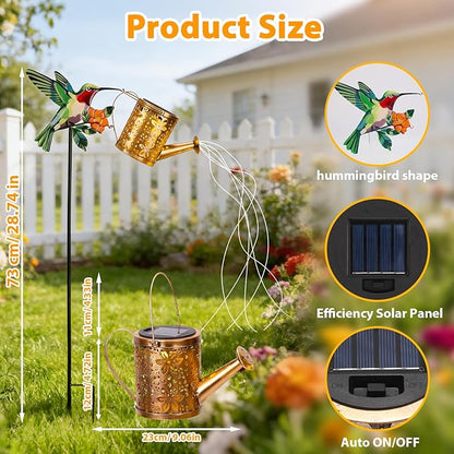 Solar Watering Can with Cascading Lights Outdoor Garden Decor 2026 New Hummingbird Shaped Solar Lights Outdoor Waterproof Solar Garden Lights Yard Decorations Outdoor for Mom Family Holidays Gift