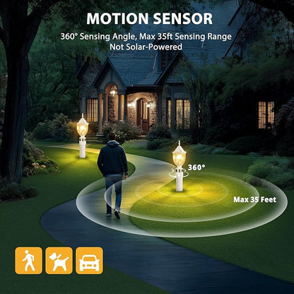 Lamomo Motion Sensor Outdoor Post Lights, Dusk to Dawn Lamp Post Light Fixture, Waterproof Aluminum Lamp Posts Outdoor Lighting Pole Lantern for Yard Patio Pathway Garden, White