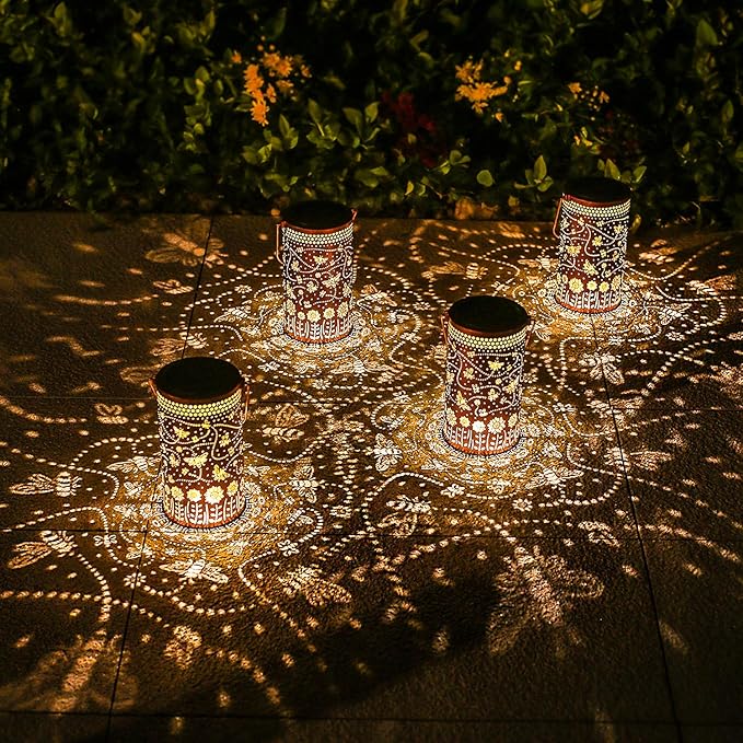 Bee Solar Lanterns Outdoor Waterproof Hanging Solar Lights Bee Gifts for Women Men Metal Honeybee Decorative LED Lanterns for Yard, Patio, Lawn, Tabletop, Pathway, Landscape, Garden Decor