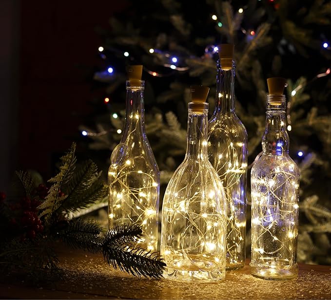 String Lights Indoor DIY Glass Bottle decro 6.5ft 20 LEDs, Solar Lights Accessories for Patio Outdoor Christmas Weeding Birthday decro Fairy Lights (Warm Yellow)