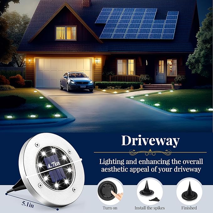 16-Pack Cool White Flat Solar Landscape Lights, Waterproof LED
