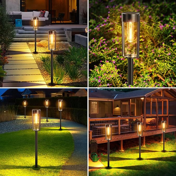 Solar Pathway Lights Outdoor 6 Pack, Upgraded Super Bright Up to 12 Hrs Long Lasting Solar Outdoor Lights, IP65 Waterproof Auto ON/Off Landscape Path Lights for Walkway Driveway Patio Yard