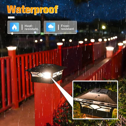 VOLISUN Solar Post Cap Lights: 4 - Pack Outdoor Deck Post Cap Lights Black for Dock Fence Waterproof 2 Color Modes,4x4/6x6 Wooden/Vinyl Posts