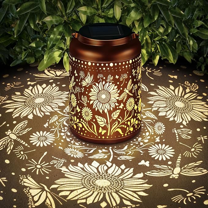 Birthday Gifts for Women Mom Grandma, Sunflower Gardening Gifts for Women, Solar Lantern Outdoor Waterproof Garden Decor Hanging Solar Lights Yard Decorations Outdoor, Backyard, Patio, Porch