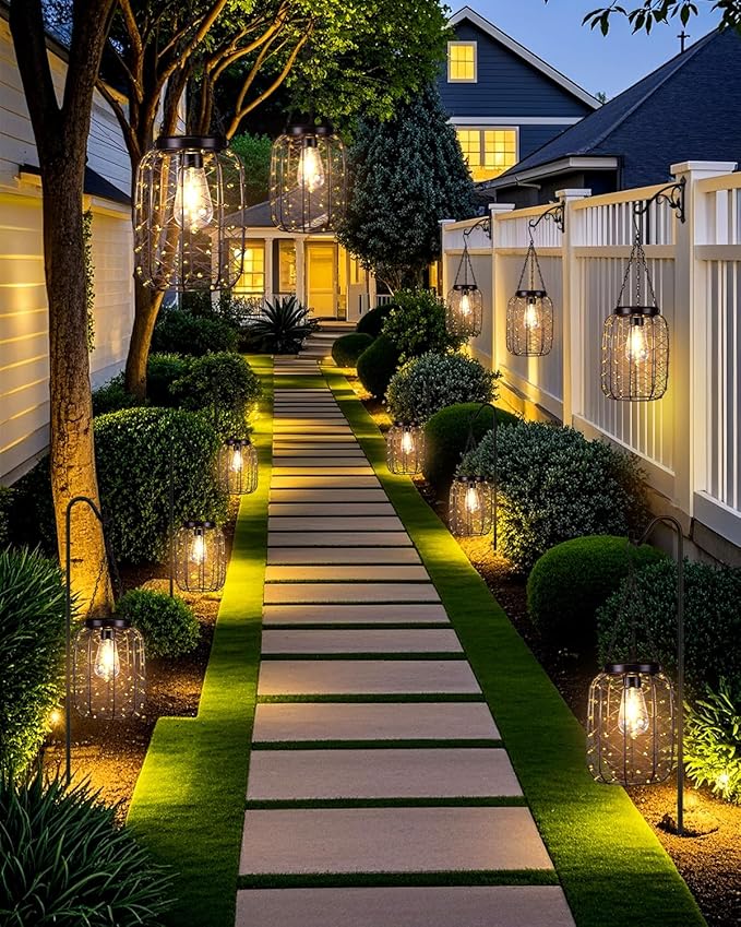 2-Pack Garden Solar Lanterns, Waterproof LED Patio Lights