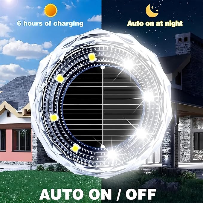 12-Pack Solar Ground Disk Lights, White Waterproof LED