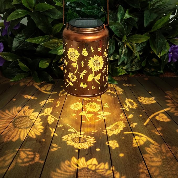 2 Packs Sunflower Solar Lanterns Outdoor Waterproof, Birthday Sunflower Gifts for Women, Mom, Metal Hanging Solar Lights Outdoor for Patio Porch Yard Backyard Garden Decor