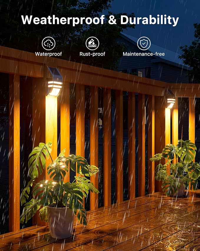 8 Pack Solar Stainless Steel Fence Lights Outdoor Waterproof Motion Sensor Wall Sconce for Backyard Post, Deck, Porch, Stair Rail, Dock, Gate, Walkway, Steps, Patio, Garden, Ambiance Warm Lighting