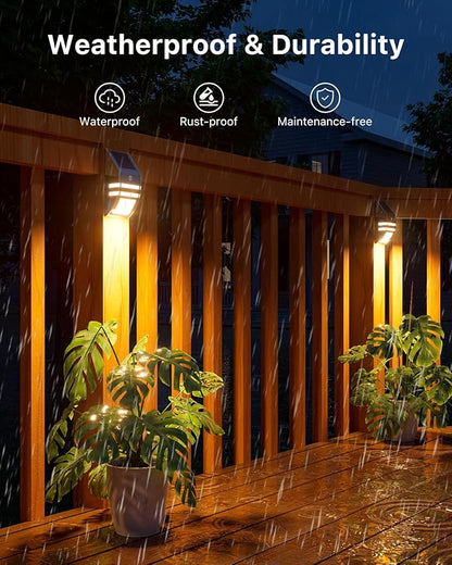 8 Pack Solar Stainless Steel Fence Lights Outdoor Waterproof Motion Sensor Wall Sconce for Backyard Post, Deck, Porch, Stair Rail, Dock, Gate, Walkway, Steps, Patio, Garden, Ambiance Warm Lighting