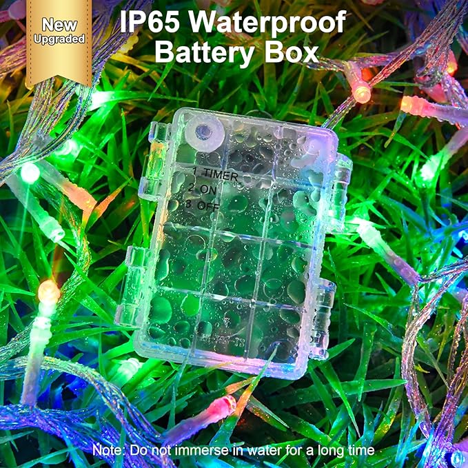 Christmas Lights Outdoor Battery Operated Total 100LED 33ft for Christmas Decorations 16.4Ft*2, 50LED*2 Waterproof Indoor with Timer for Christmas Decor, Multicolor