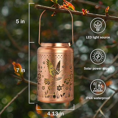 Hummingbird Solar Lanterns Outdoor Waterproof, Birthday Gifts for Women, Mom, Hummingbird Gardening Gifts, Hanging Decorative Solar Lanterns for Patio/Yard/Garden Decor