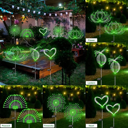 Solar Garden Lights Outdoor Waterproof, 2 Pack 120 LED Solar Firework Lights Decorative Garden Décor Outside for Flowerbed Pathway Party Christmas Decoration, Green