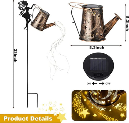 Solar Watering Can Light,Solar Fairy Lights Outdoor,Fairy Garden Decor Waterproof Metal Hanging Lantern,Gardening Gifts,Fairy Garden Decor for Outside,Perfect for Patio Yard