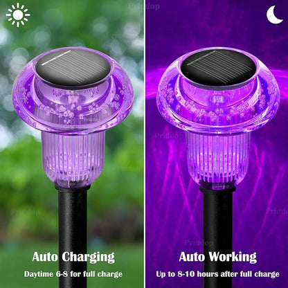 Solar Lights Outdoor Pathway Waterproof 8 Pack Purple LED Acrylic Mushroom Decorative Garden Lights for Yard Landscape Patio Outside Decorations