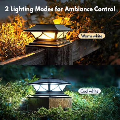 PASAMIC 12 Pack Solar Post Cap Lights, Waterproof Outdoor Lights for 4x4 5x5 6x6 Wood Posts, Fence Post Solar Lights with 2 Color Modes for Garden, Deck, Patio, Porch, Fence