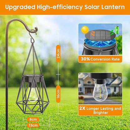 KOOPER 2 Pack Hanging Solar Lanterns Outdoor Waterproof, Metal Hanging Solar Lights for Outside, Upgraded Brighter Outdoor Lanterns Decorative for Garden Patio Yard Porch Gifts for Women Mom Grandma