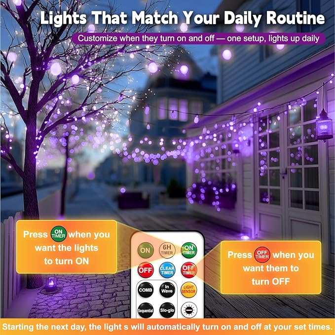 HXWEIYE Rechargeable Fairy Lights with Remote, 2 Pack 33ft 100LED Twinkle Lights with DIY Timer & Light Sensor, Waterproof Outdoor String Lights for Bedroom Patio Christmas Tree Decor, Purple
