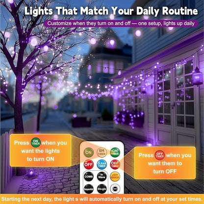 HXWEIYE Rechargeable Fairy Lights with Remote, 2 Pack 33ft 100LED Twinkle Lights with DIY Timer & Light Sensor, Waterproof Outdoor String Lights for Bedroom Patio Christmas Tree Decor, Purple