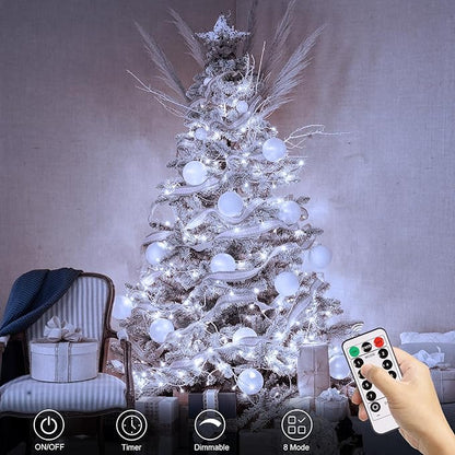 echosari LED String Lights, 100 LED Battery Operated Fairy Lights with Remote Dimmable Timer 8 Modes Christmas Lights for Outdoor Indoor Backyard Room Decoration (Cool White)