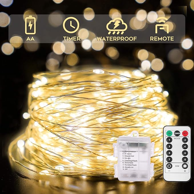 Christmas String Lights, 33ft 100 LED Waterproof Twinkle Lights