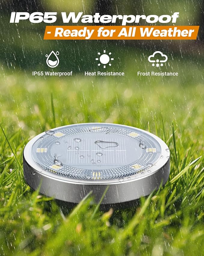 btfarm 16 Pack Solar Lights Outdoor, 8 LED Solar Ground Lights IP65 Waterproof Flat Solar Disc Light, Pathway Lights for Garden Lawn Patio Yard Path Landscape, Warm White