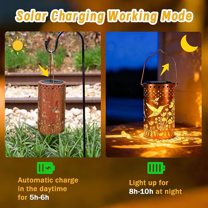Hummingbird Solar Lanterns Outdoor Waterproof, Birthday Gifts for Women Mom Grandma, Hanging Solar Lights for Yard, Patio, Porch, Garden Decor, Christmas Gifts for Her/Him