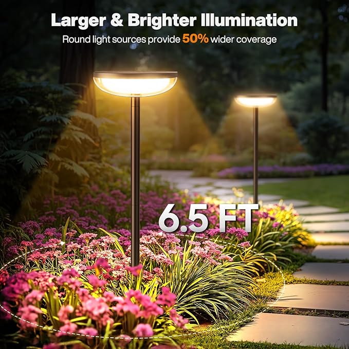 Tall Solar Pathway Lights Outdoor, 2 Pack Solar Garden Lights Outdoor Waterproof Bright Up to 12 Hrs, Round Garden Light for Yard Flower Bed Patio Path Walkway Driveway Outside Decor