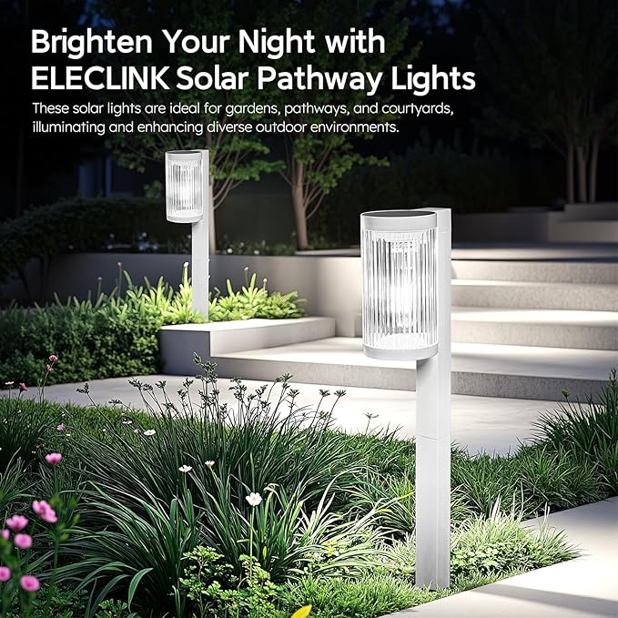 6-Pack Cool White Solar Path Lights, Outdoor Walkway LED