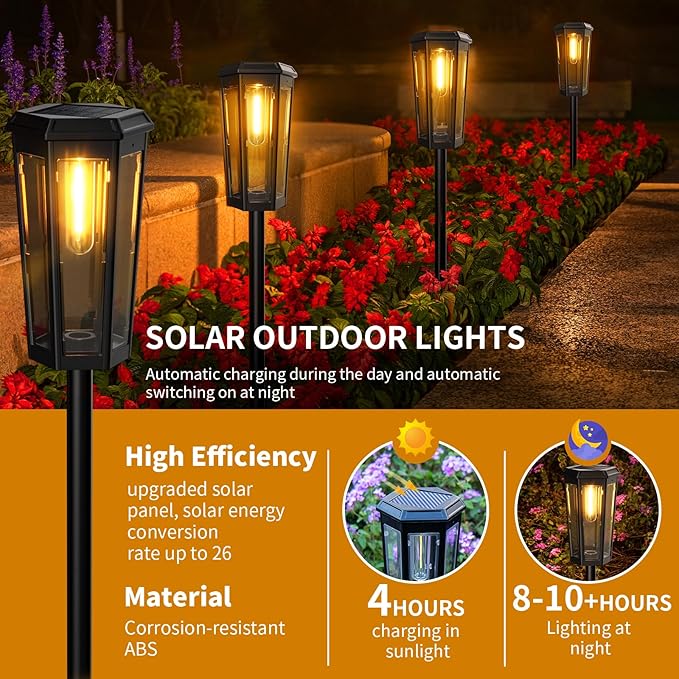 6-Pack Solar Path Lights, Outdoor Driveway LED