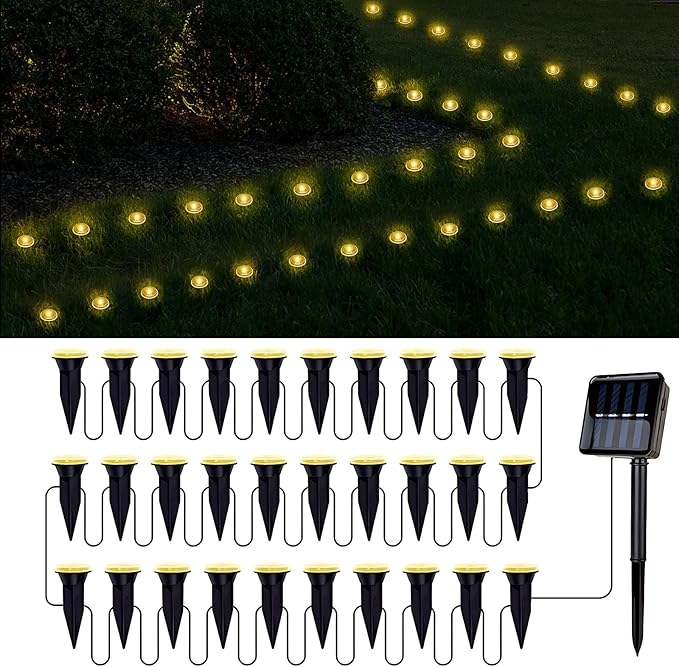 30 LED Solar Ground Lights Outdoor, Waterproof Solar Pathway Lights, LED Landscape Lighting for Garden, Patio, Driveway, Walkway -Warm White
